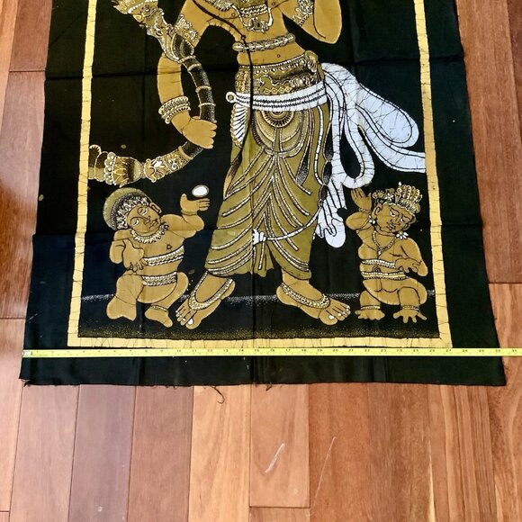 Vintage Batik Tapestry – Hindu Goddess & Attendants – Gold on Brown 30” x 45” - Picture 8 of 12
